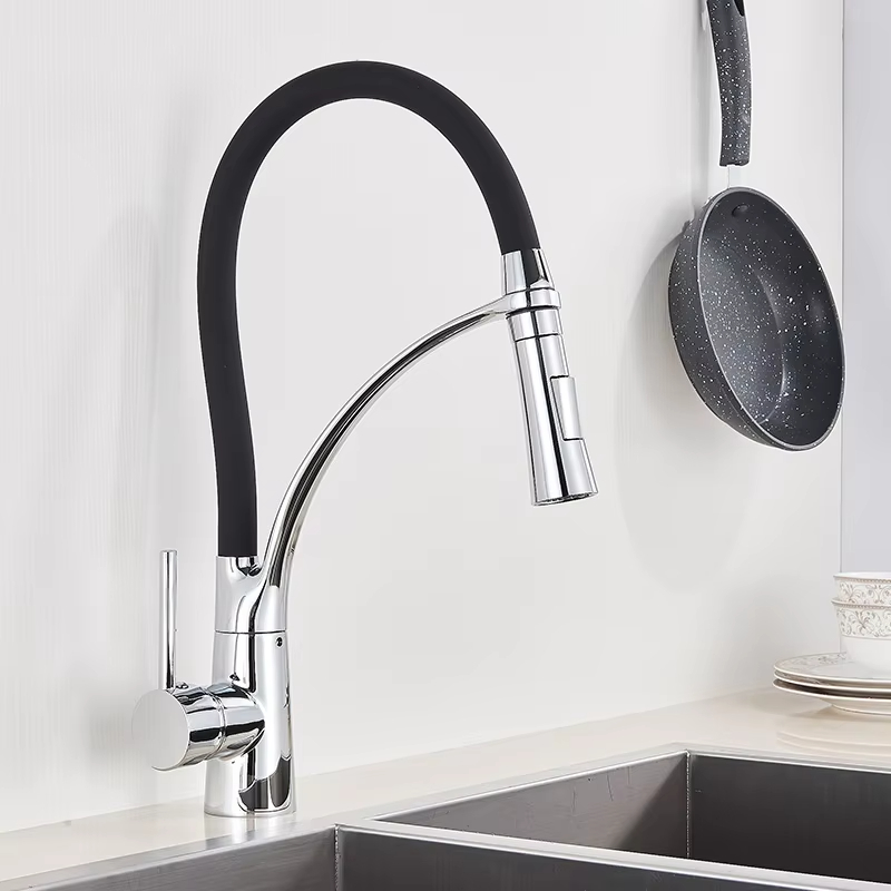 Commercial Kitchen Mixer Tap - Grifo de cocina extraíble giratorio negro